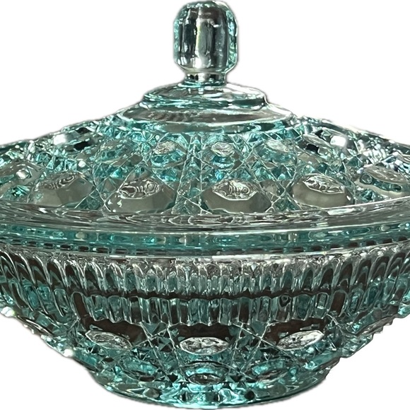 Indiana Glass Other - Indiana Glass Windsor Teal “Button and Cane” Covered Candy Dish